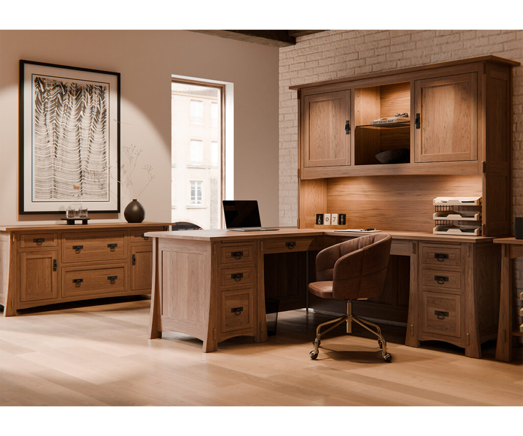 Elevating the Classics: A Popular Furniture Trend of 2025 1 Spacious home office featuring solid wood furniture in line with the latest trends.