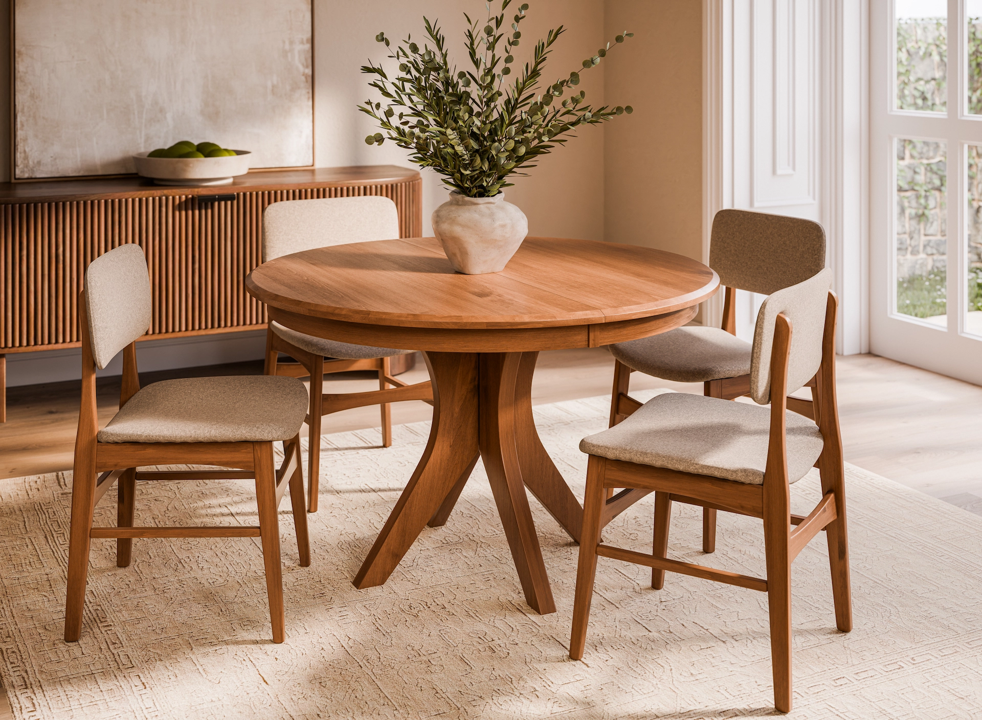 Woodside Woodworks Huntley Tara Room Setting Brown Maple FC Almond Final