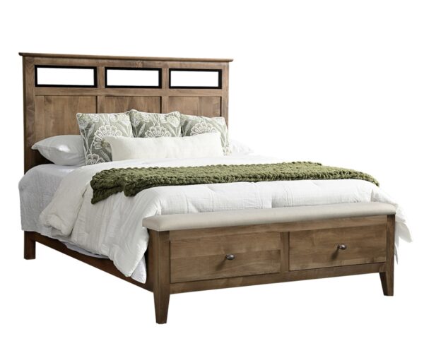 Otto Panel Bed With Black Inserts, Footboard Storage & Bench