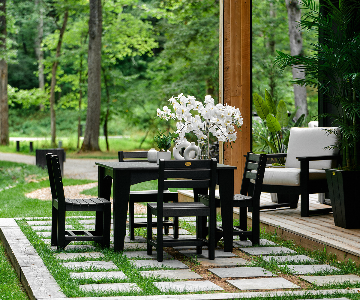 LXF Island Dining Table 44 Square Set Black 3