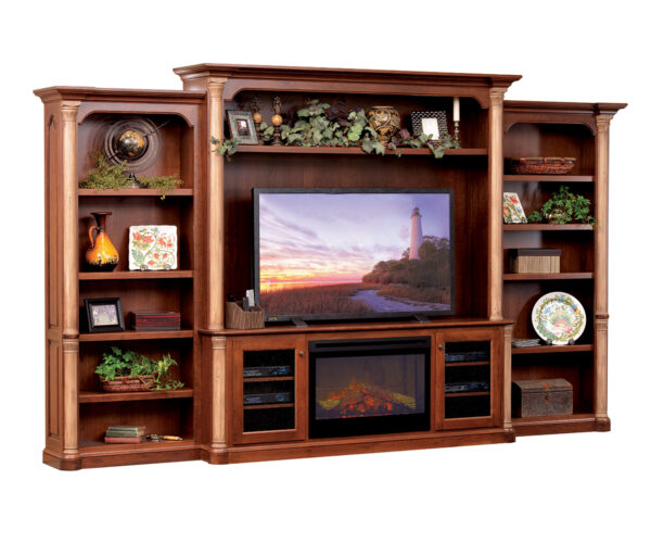 Jefferson Entertainment with Side Bookcases & Fireplace