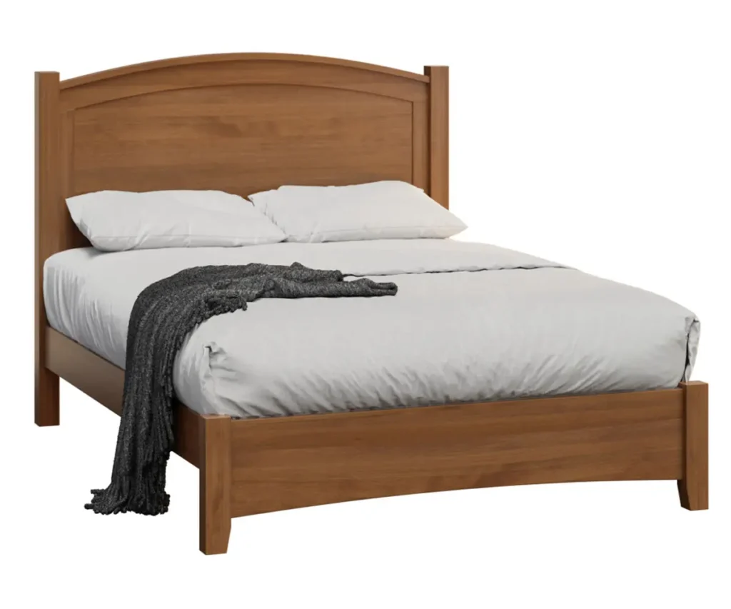 Barrington wood bed with an arched panel headboard and white bedding.